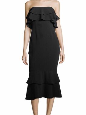 CINQ A SEPT black ruffle mermaid cocktail dress